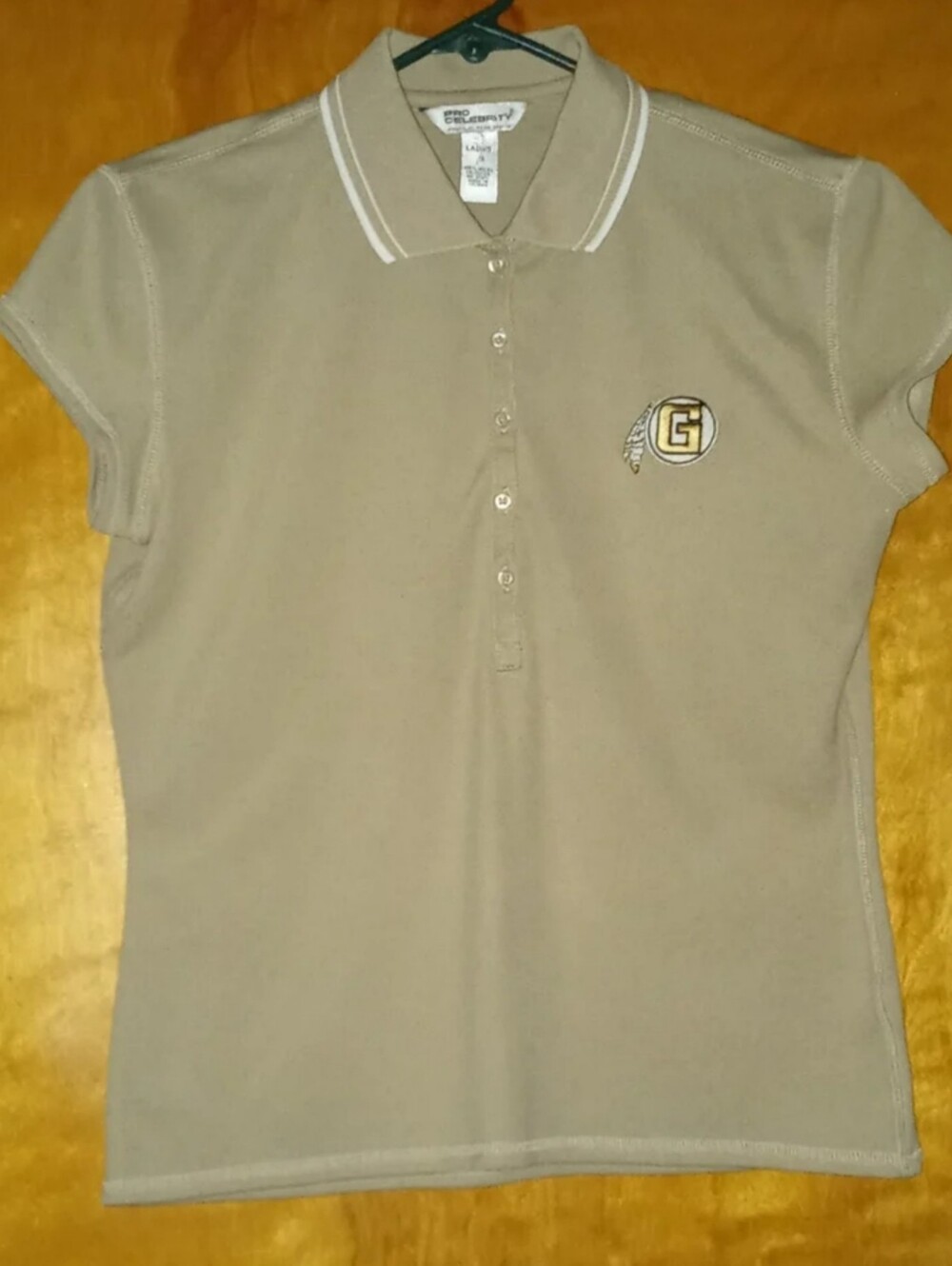 Women's Short-Sleeve "Gaffney High Indians" Pro Celebrity Tan Polo Shirt Small